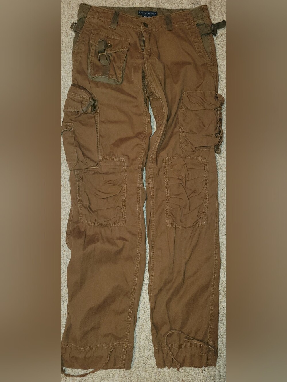 Ralph Lauren Cargo Pants Womens 8 Brown Y2K Utility Military Buckle Multi Pocket